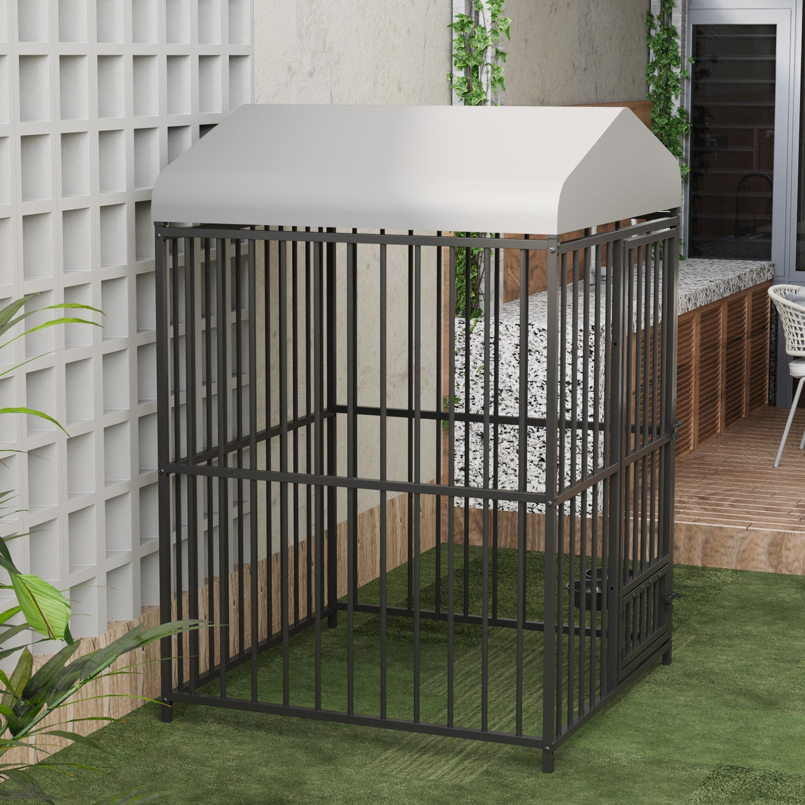 Garvee 4x4x6ft Outdoor Dog Kennel, Heavy Duty Dog Cage with Waterproof Roof, Dog Kennel Galvanized Iron Dog House with Safety Locks, UV & Water Resistant Proof Cover, for Garden Backyard
