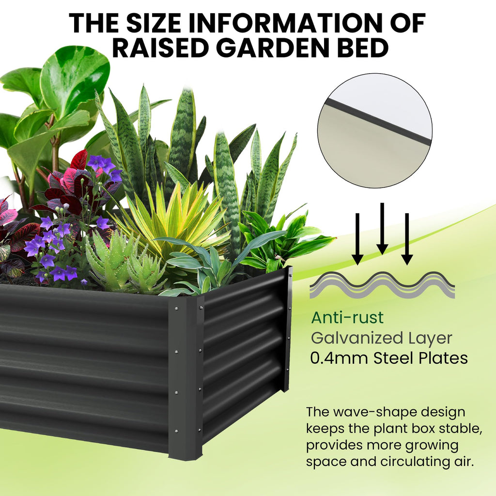 Garvee Galvanized Raised Garden Bed 6x3ft Metal Wave Design Heavy-Duty Steel Open Bottom Drainage Multiple Heights Outdoor Gardening