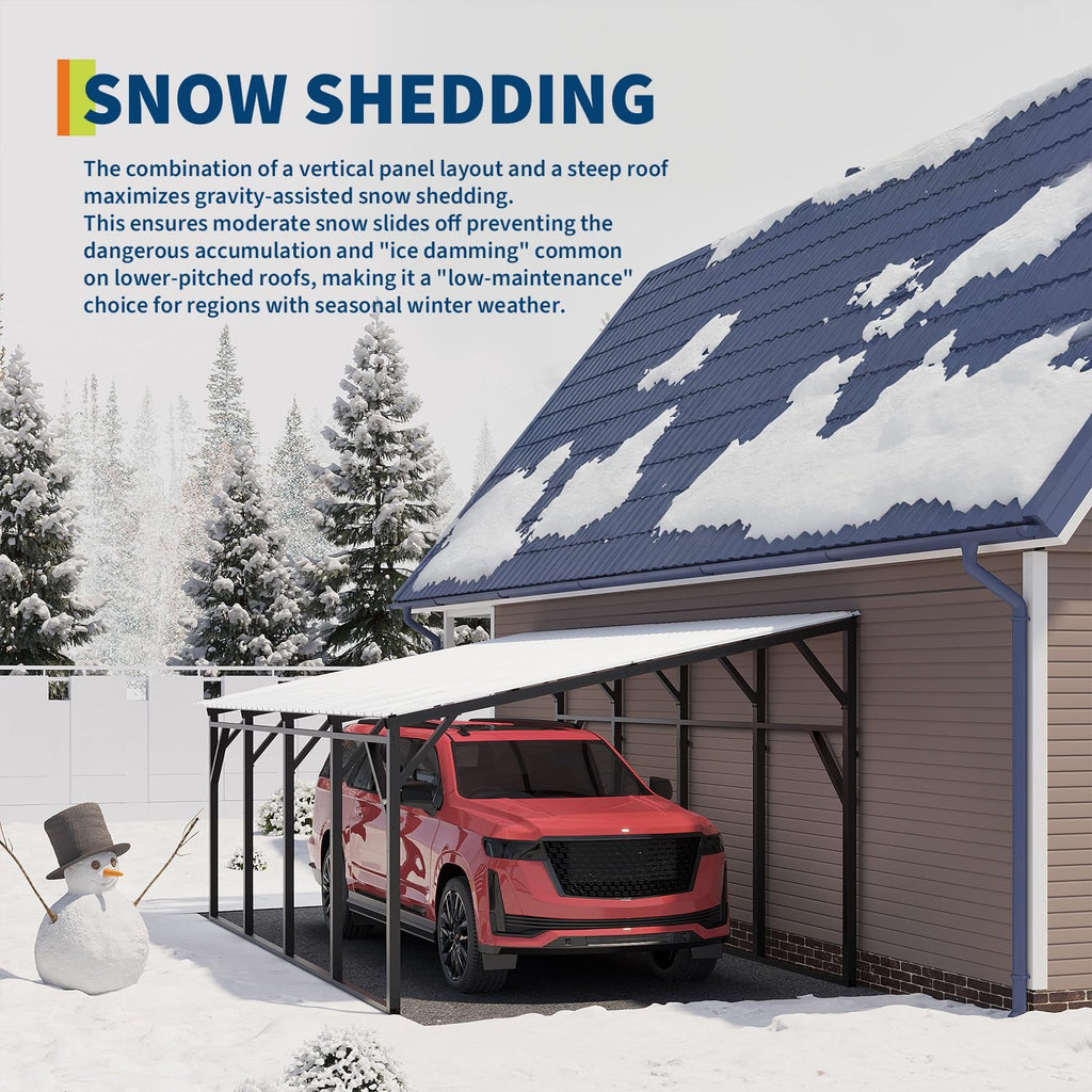Garvee Lean-to Metal Carport 12' × 20', 240 sq.ft Wall-Mounted Car Port with 11.5° Vertical Roof, 19-Ga Steel Frame for SUV & Pickup