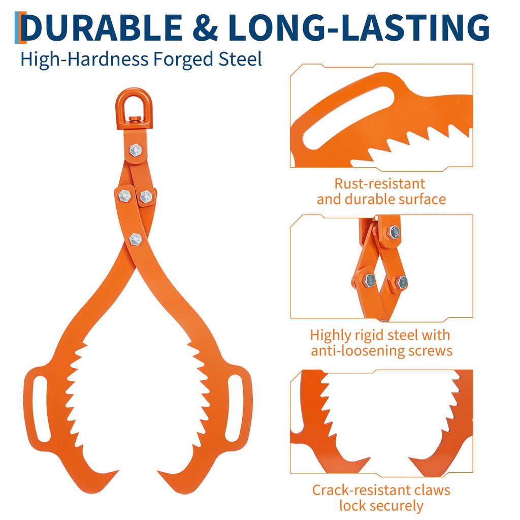 Garvee Log Lifting Tongs 28in Heavy-Duty Steel Serrated Claw Hook 1543Lbs Capacity Corrosion-Resistant Powder Coating Tractor & ATV Logging