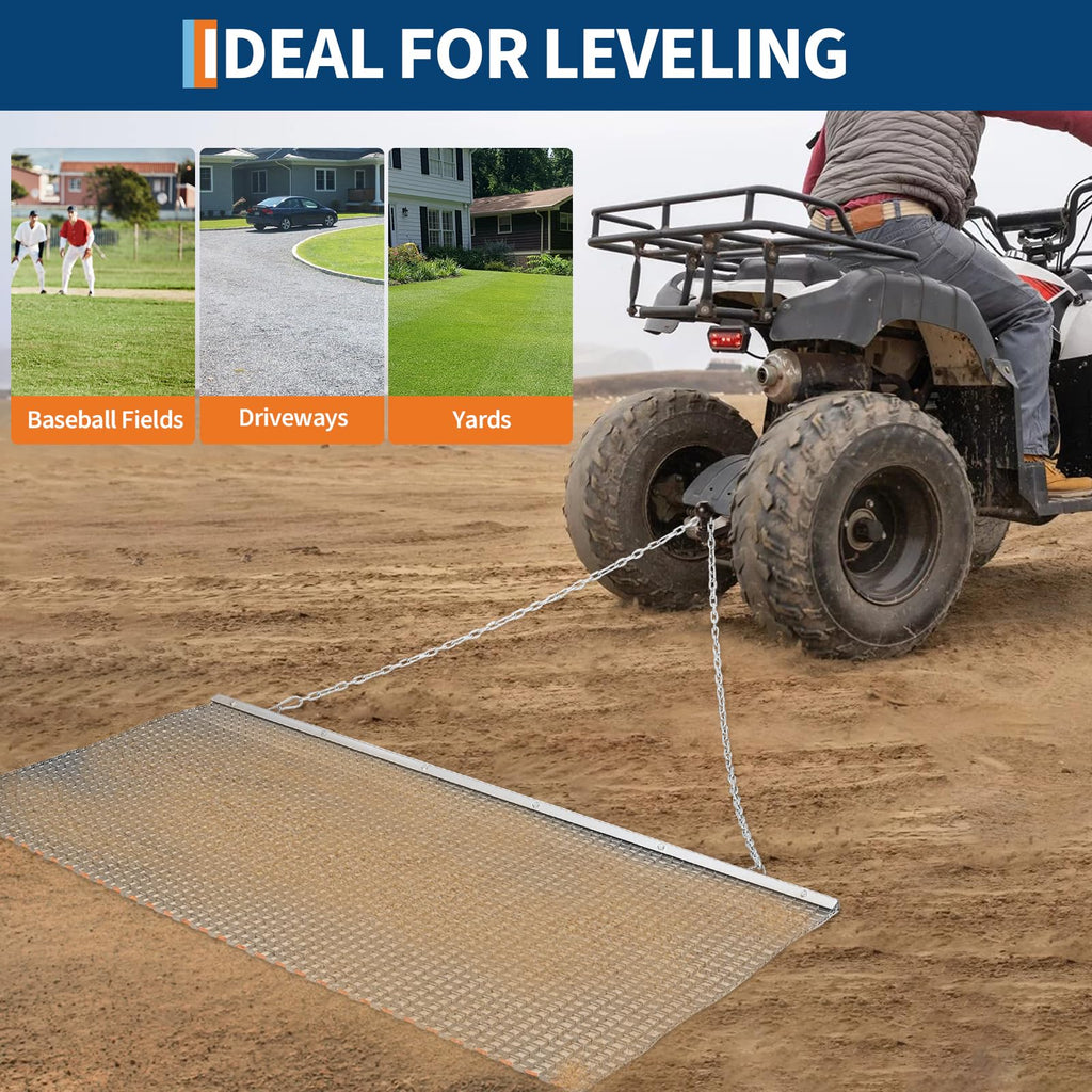 Garvee 6x3 Ft Steel Drag Harrow Heavy Duty Rust Resistant Roll Up Non Slip Handle ATV UTV Farm Lawn Field