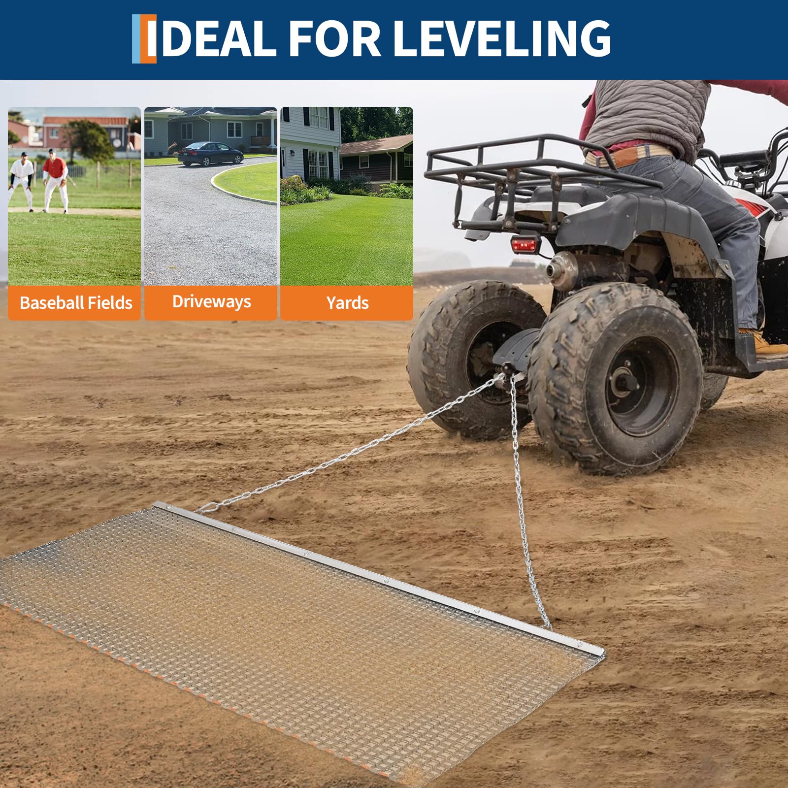 Garvee 6x3 Ft Steel Drag Harrow Heavy Duty Rust Resistant Roll Up Non Slip Handle ATV UTV Farm Lawn Field