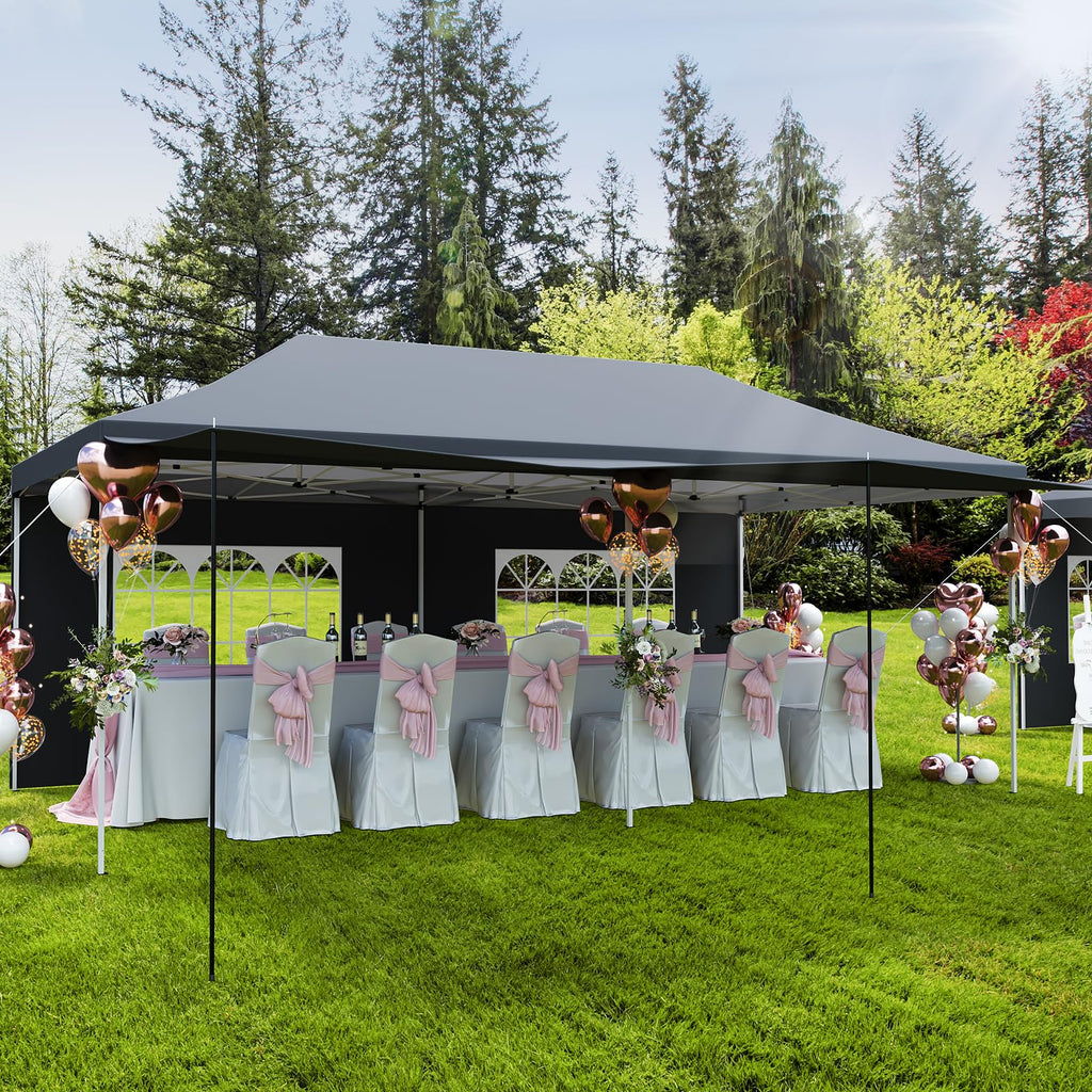 Garvee 10x20 Pop Up Canopy Tent Heavy Duty Waterproof with Roller Bag, Thickened Legs, 6 Sidewalls, Sandbags, Adjustable Height for Parties and Outdoor Events