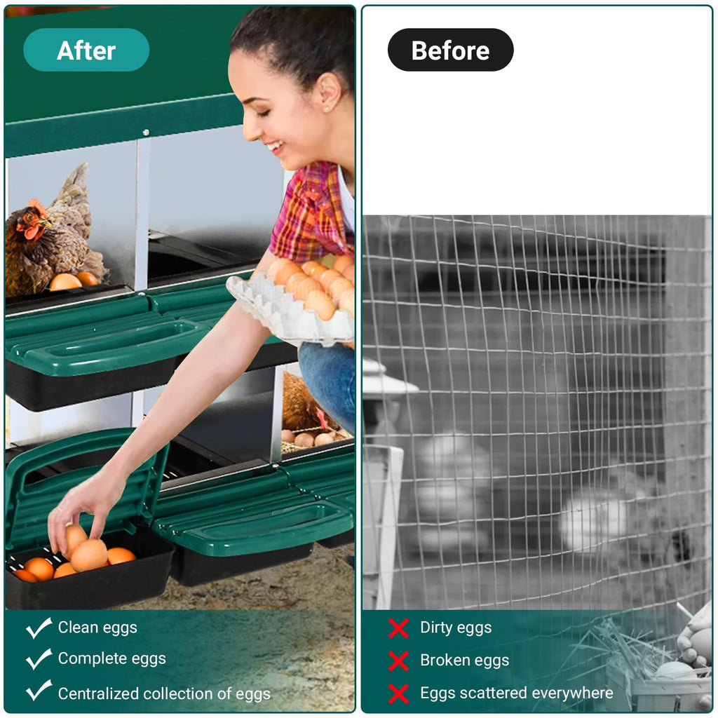Garvee 8-Compartment Galvanized Steel Chicken Nest Box - 0.8mm Green w/Tilt Design, Vent Holes, Removable Trays & Stand for Coops