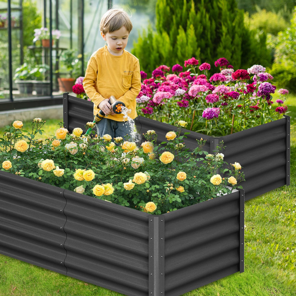 Garvee Raised Garden Bed Set of 2 6x3x1.5FT Galvanized Metal Durable Stability Open Base Safety Edge Dark Gray for Patios Yards Gardens