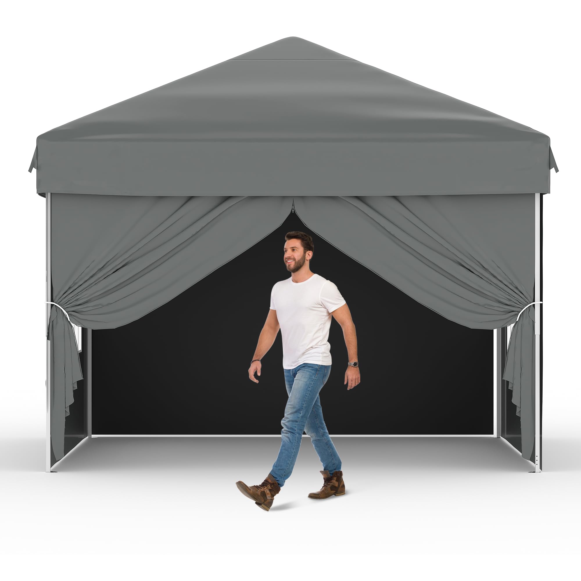 Garvee 10x10 Pop Up Canopy Tent Waterproof Portable with Full Truss Frame, UPF 50+ Fabric, Adjustable Height, Sandbags & Stakes for Camping & Beach