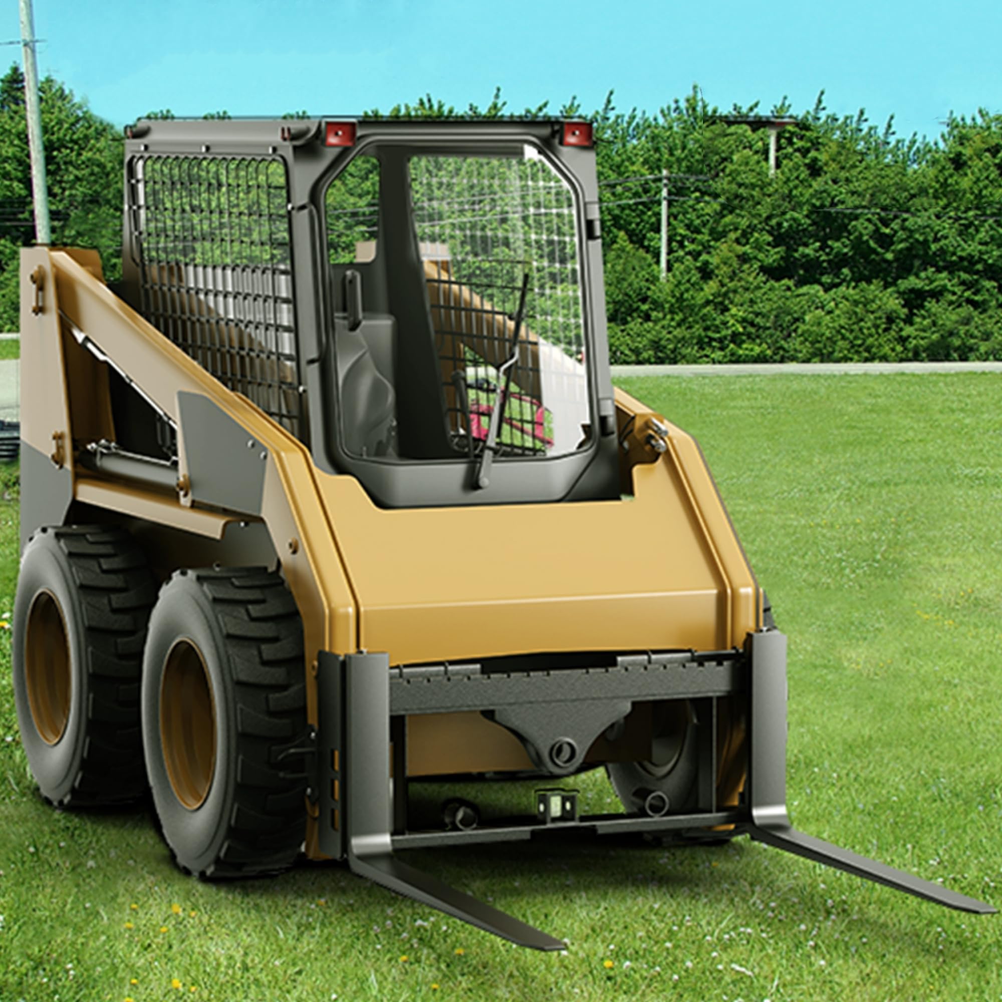Garvee Skid Steer Pallet Fork Frame Attachment 2500 lbs, 42" Fork Blades and 45" Pallet Fork Frame, with 2 Hay Spear Sleeves, 2" Receiver Hitch, Compatible with Kubota Loaders Tractors
