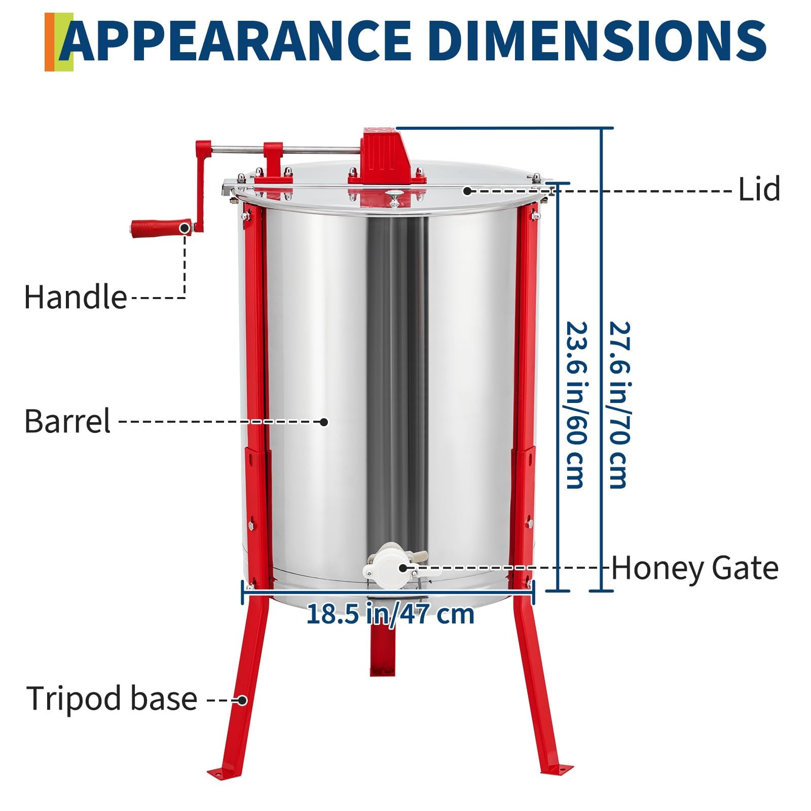 Garvee Manual Honey Extractor 4-Frame Stainless Steel with Adjustable Legs Transparent Lid Beekeeping Tool for Apiaries
