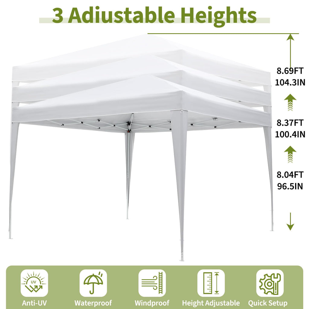 Garvee 10x10 Pop Up Canopy Tent Waterproof Instant Setup Roll-Up Windows Heavy-Duty Fabric Portable Gazebo for Camping Beach Parties Backyard
