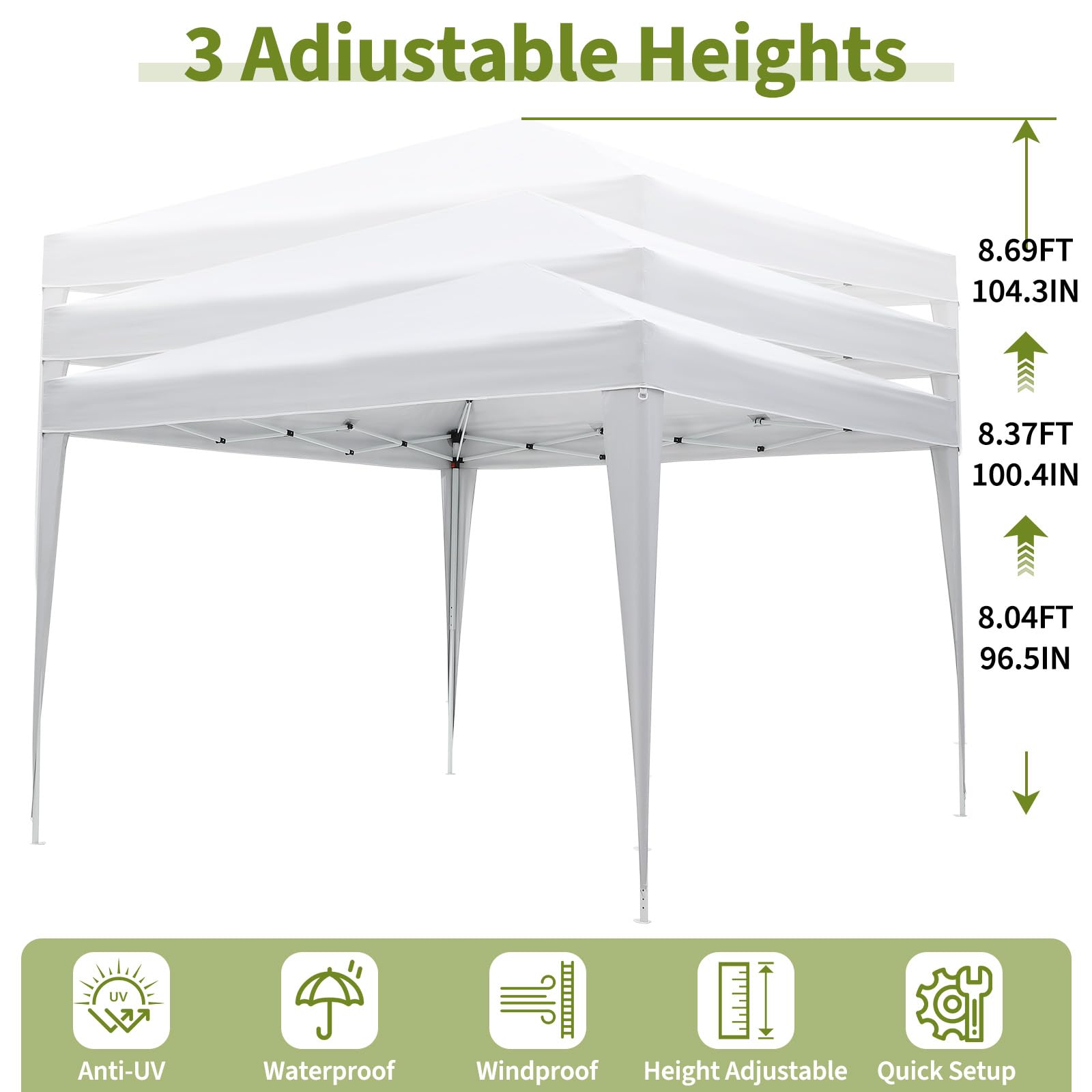 Garvee 10x10 Pop Up Canopy Tent Waterproof Instant Setup Roll-Up Windows Heavy-Duty Fabric Portable Gazebo for Camping Beach Parties Backyard