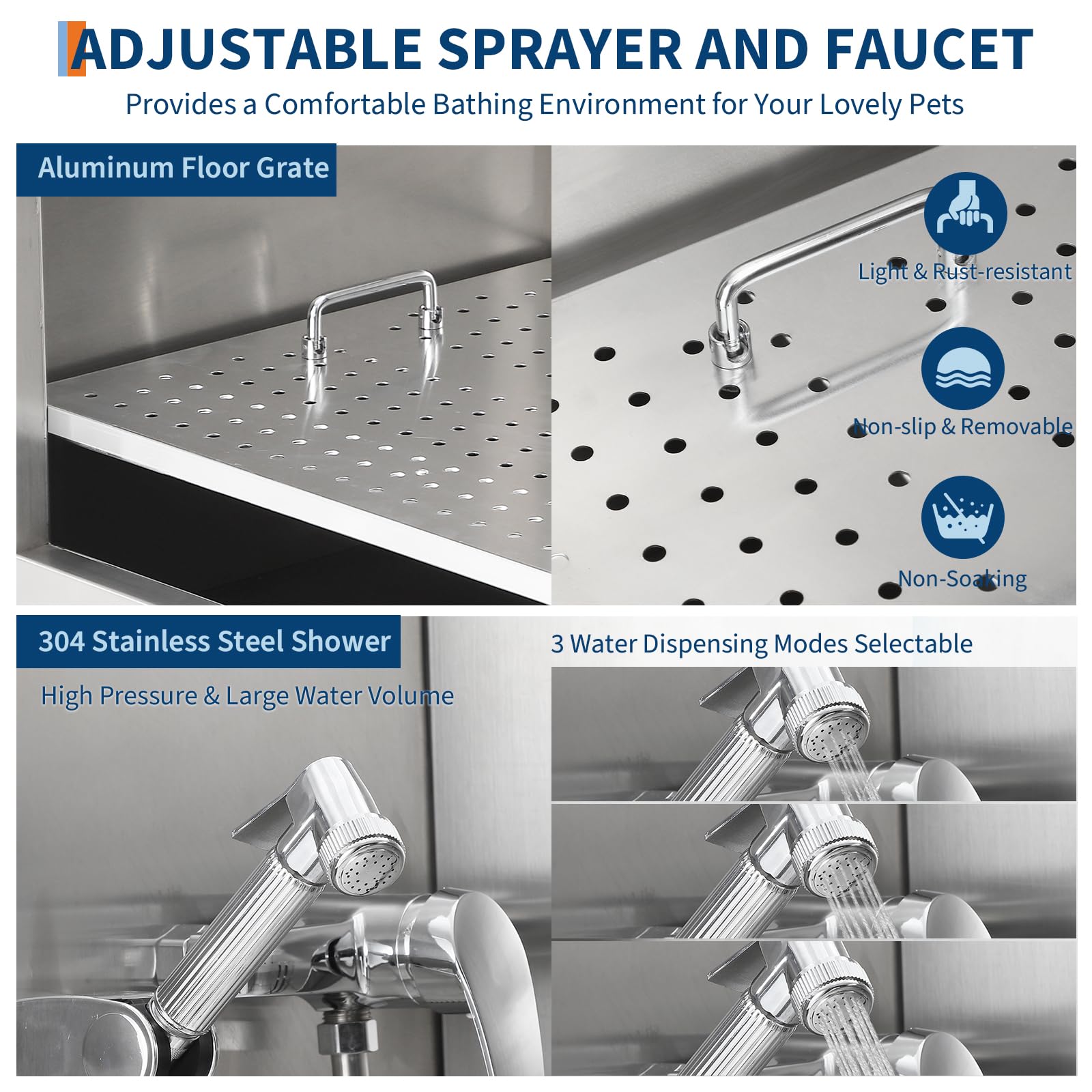 Garvee 50" Professional Stainless Steel Dog Washing Station with Ramp & Sliding Door, 304 Stainless Steel, Non-Slip Grate & Left Stairs, Grooming Salons & Home Use