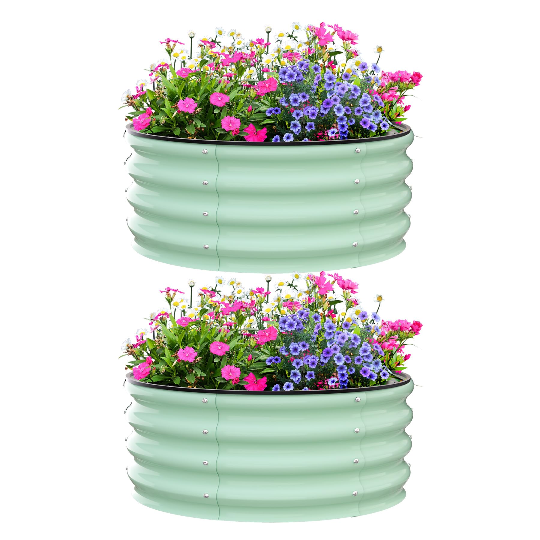 Garvee Round Galvanized Raised Garden Bed - Heavy-Duty Steel, Open Bottom Design - 2FT/3FT/4FT Sizes - Safety Corners - Outdoor Flower & Vegetable Gardening