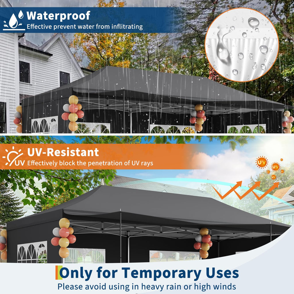 Garvee 10x20 Pop Up Canopy Tent Heavy Duty Waterproof with Roller Bag, Thickened Legs, 6 Sidewalls, Sandbags, Adjustable Height for Parties and Outdoor Events