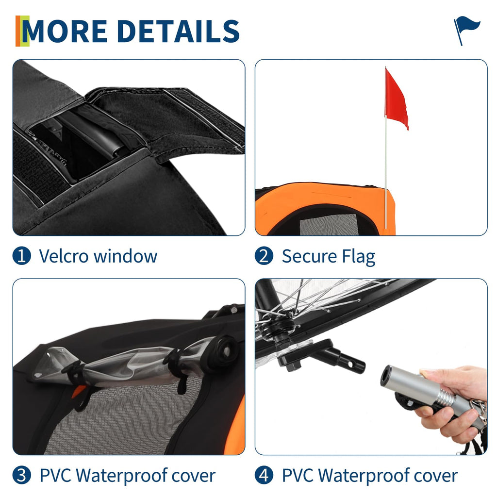 Garvee Dog Bike Trailer, Cargo Cycle Trailer, Quick-Release Wheels Supports 88LBS Easy Folding Carrier for Small Medium Pets Orange