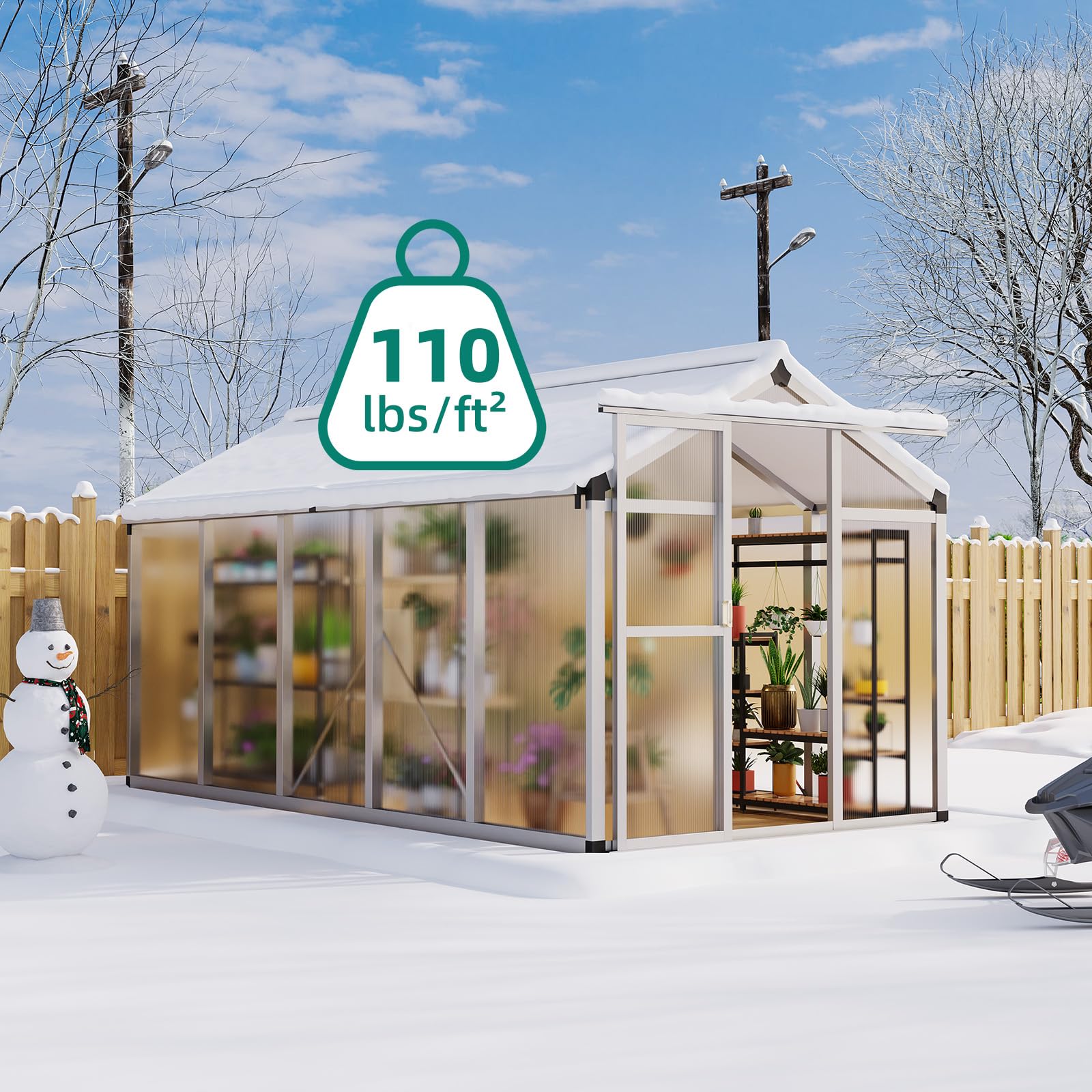 Garvee 6'x10' Small Walk-in Greenhouse – Vented Roof, Adjustable Vent, Windproof Aluminum Frame, Lockable Door, Sliver