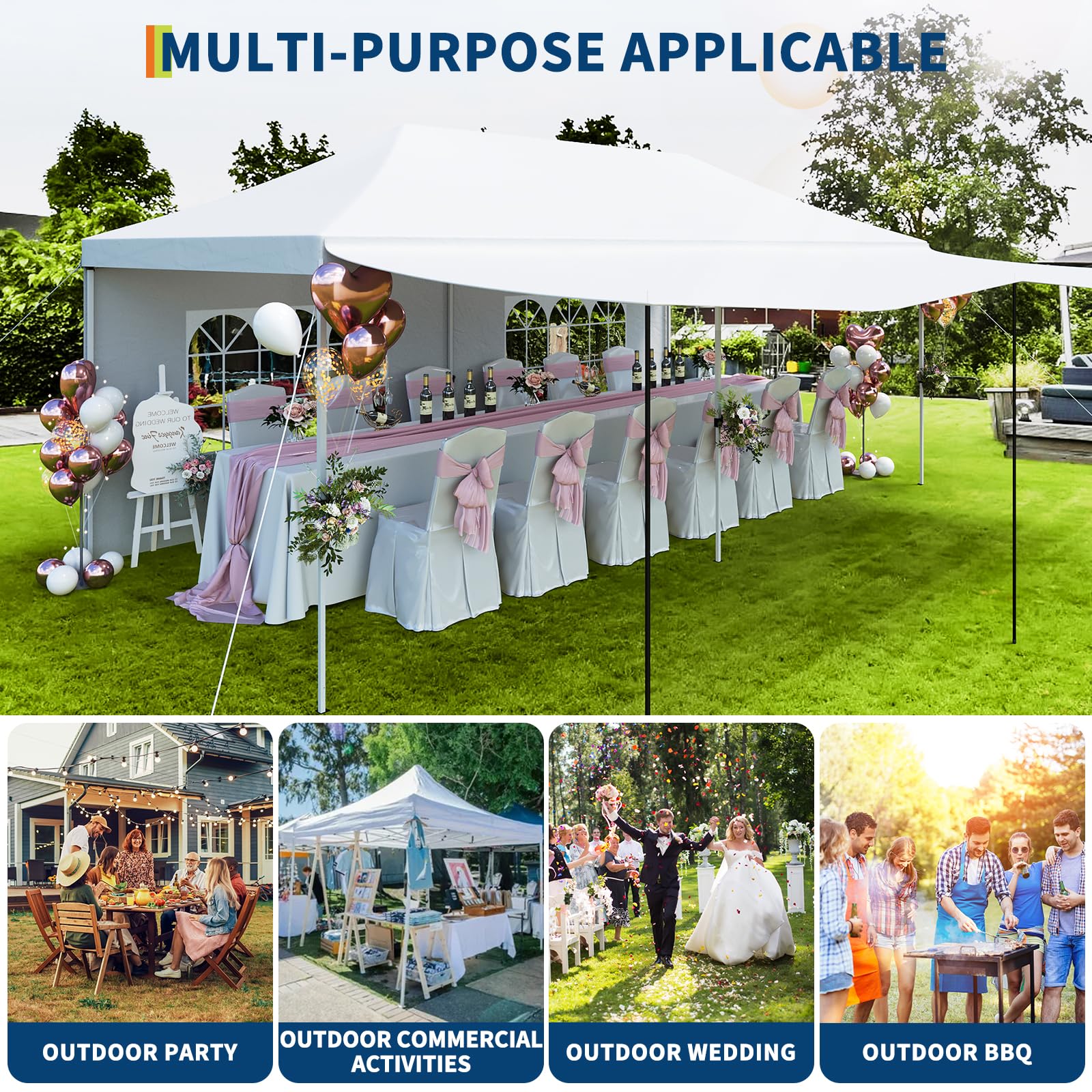 Garvee 10'x20' Heavy Duty Pop Up Canopy Tent - Commercial Waterproof UV50+ Oxford Fabric with Removable Sidewalls & Roller Bag