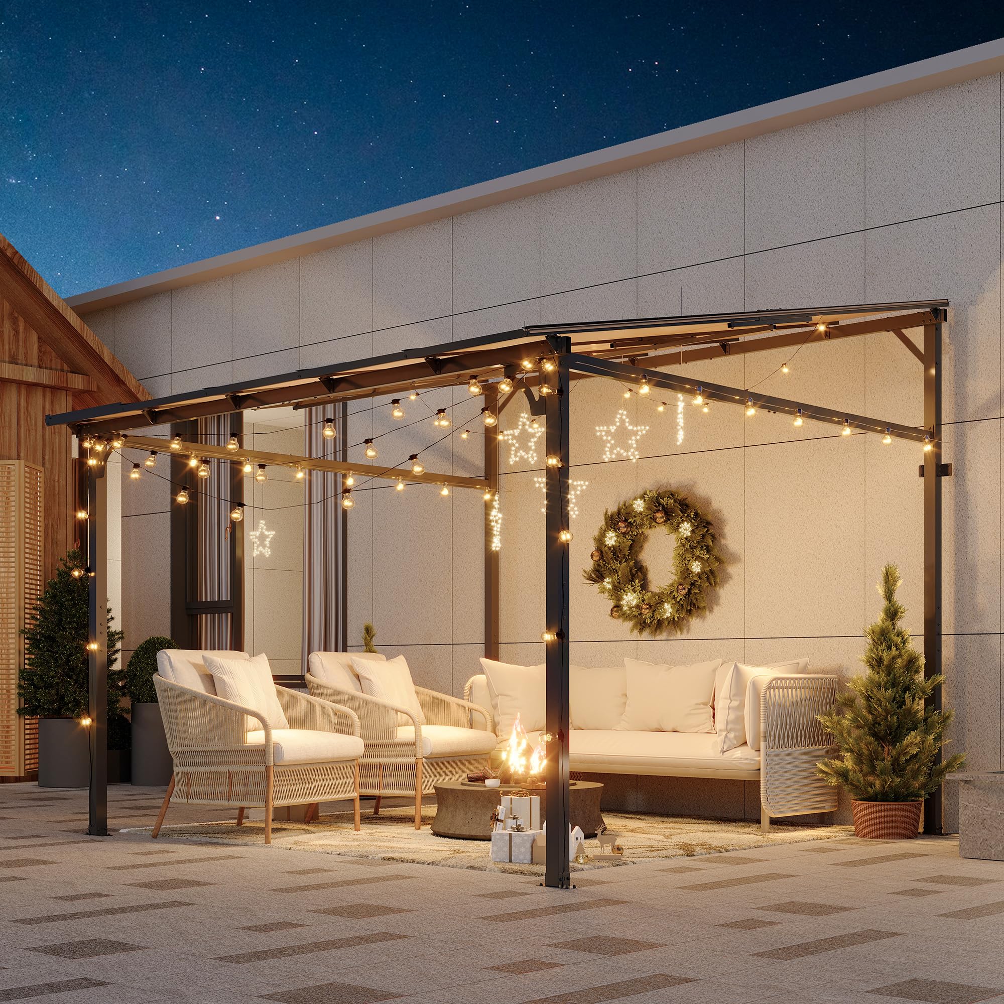 Garvee 10' x 10' Outdoor Gazebo Pergola with Hardtop Panels & Metal Frame, Sloped Roof, Wall Mounted, Stable Design for Patio & Backyard