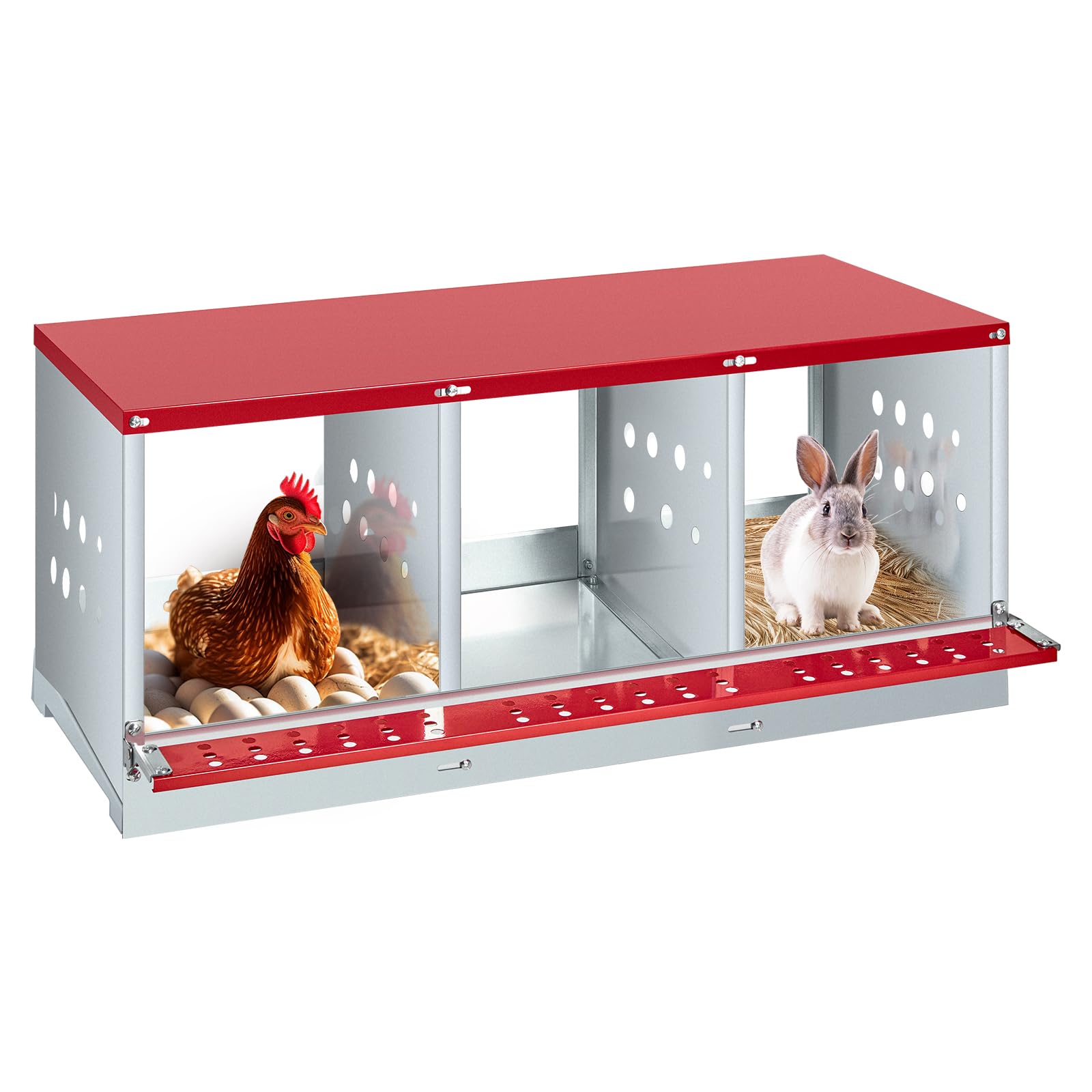 GARVEE 3-Compartment Galvanized Steel Nesting Box - Easy Egg Collection, Ventilated Design for Hens/Ducks/Rabbits Backyard Coop
