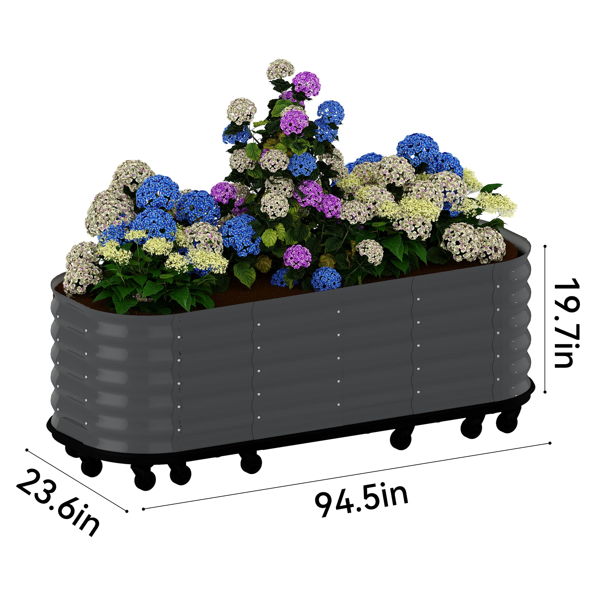 Garvee Mobile Raised Garden Bed with Water Reservoirs, Lock Wheels, Rustproof Galvanized Steel, Wave Panels, Compact Design for Patio & Indoor Herbs