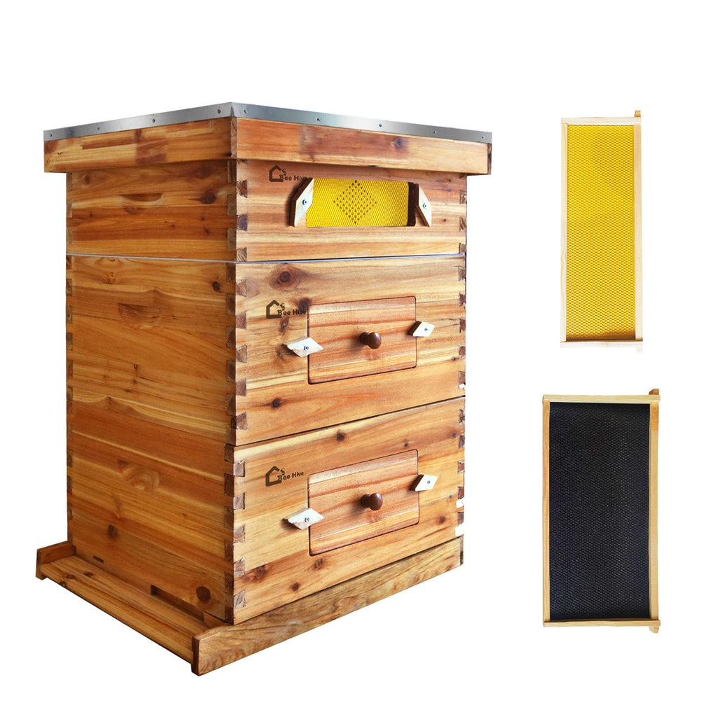 Garvee 10-Frame Langstroth Beehive Kit with Acrylic Window, Beeswax Coated Cedarwood, Easy Assembly, Ventilated Design, Complete Starter Set for Beekeeping