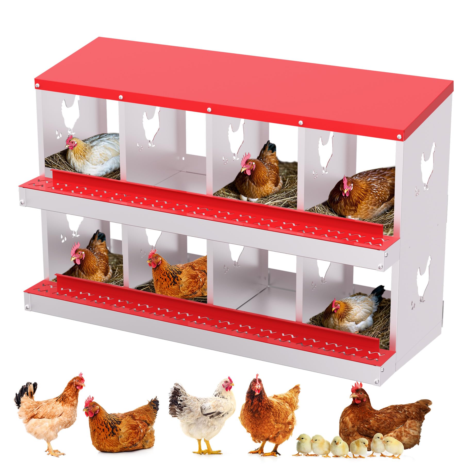 Garvee Chicken Nesting Box 8 Compartment Metal Galvanized Steel Durable Rust-Resistant Easy Egg Collection Ventilated for Coop