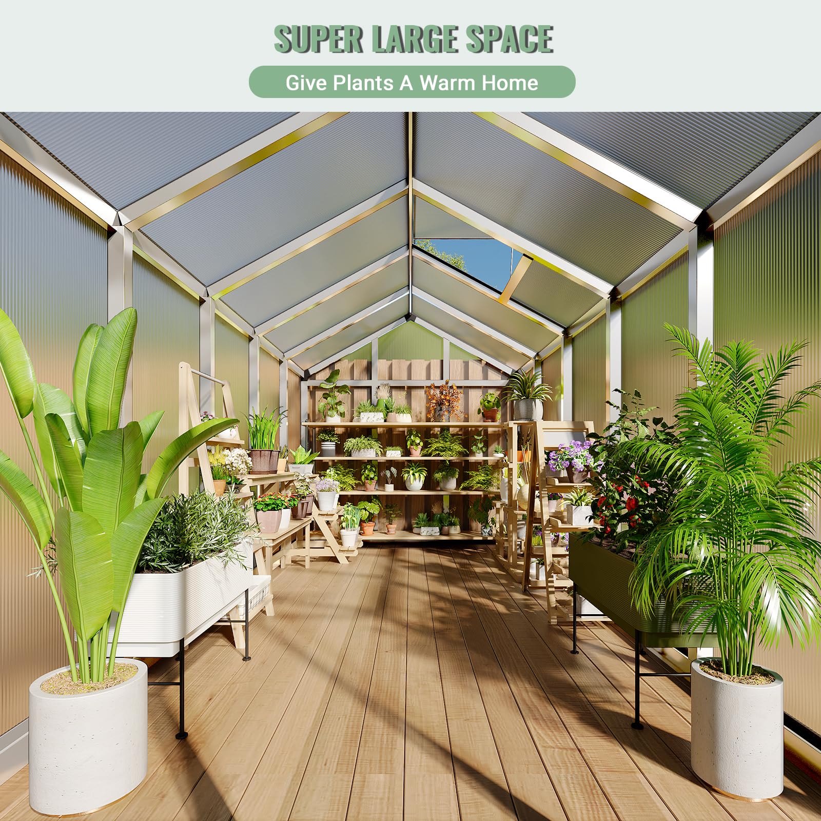Garvee 6x10 FT Polycarbonate Greenhouse with Aluminum Frame, Lockable Door, Adjustable Roof Vent, Water Gutter System for Backyard Garden