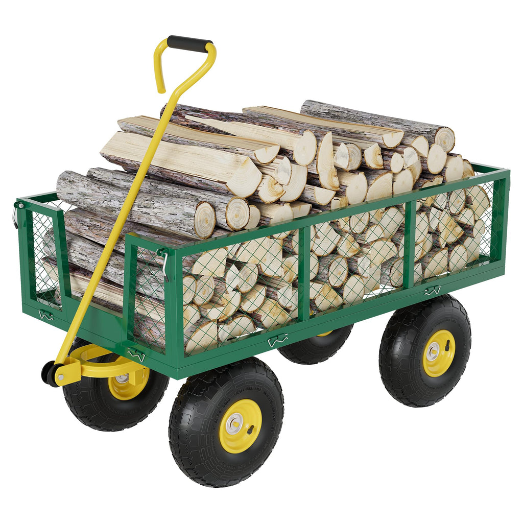 Garvee 900 Lbs Garden Wagon Heavy-Duty Steel Cart with 10" All-Terrain Tires, Removable Mesh Panels, 180° Rotating Handle for Outdoor Gardens