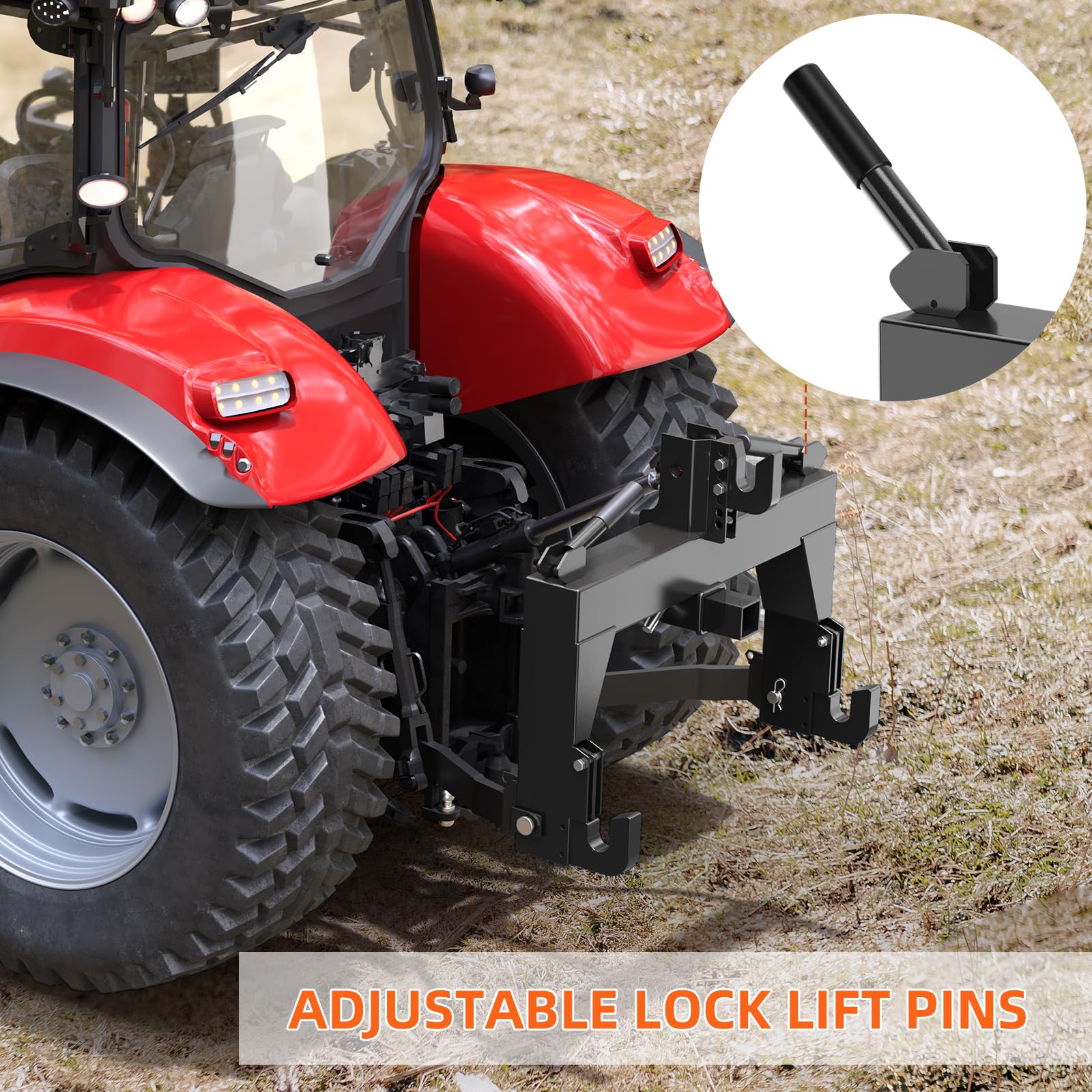 Garvee 3 Point Quick Hitch for Category 0 & 1 Tractors, 3000 LBS Lift, Heavy-Duty Steel, Easy Install, Dual Receivers, Black, Farm Use