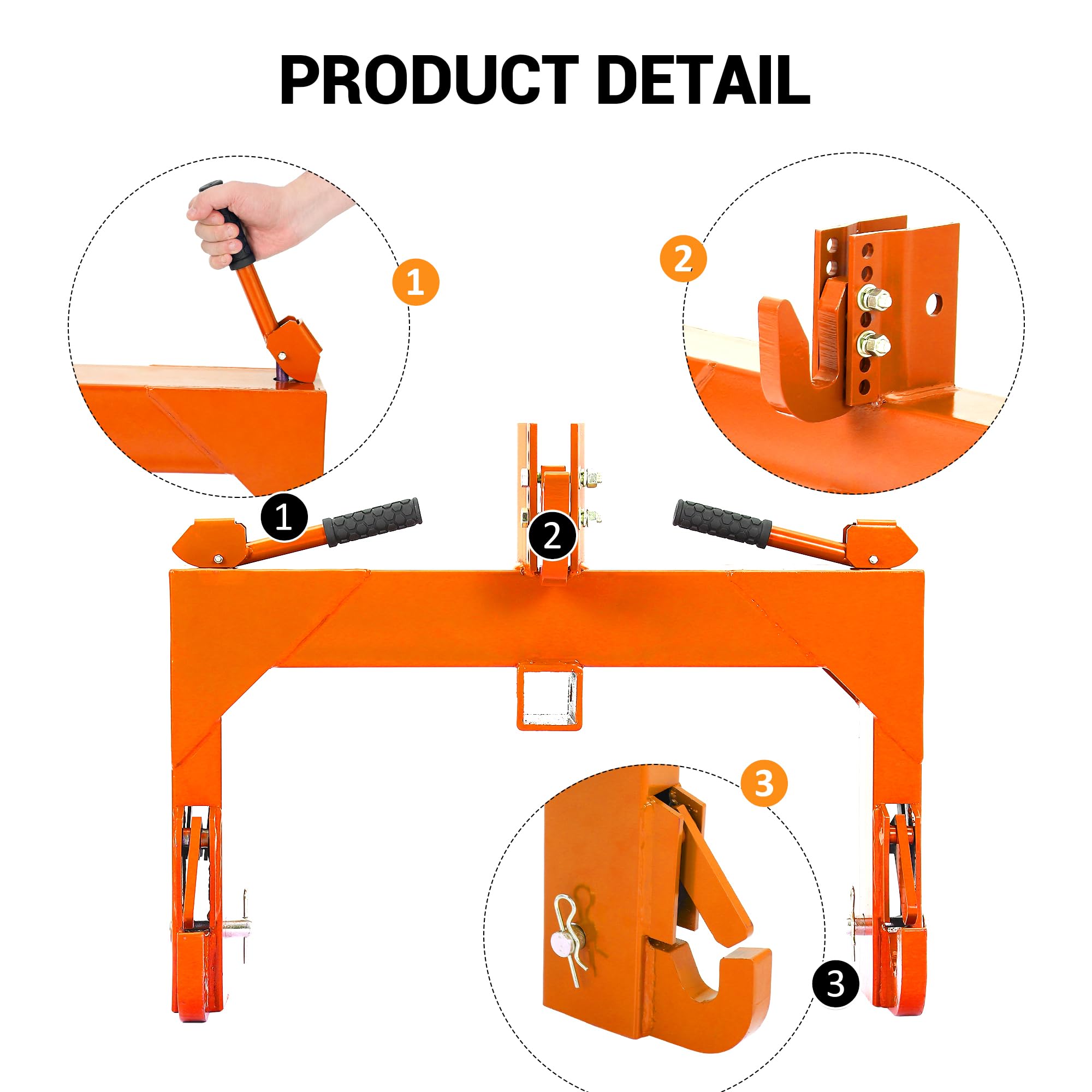 Garvee 3-Point Quick Hitch Tractor Attachment 3000 LBS Lift Capacity 5-Level Adjustable Bolt Reinforced Steel Tubing Category 0 & 1 Farm Use