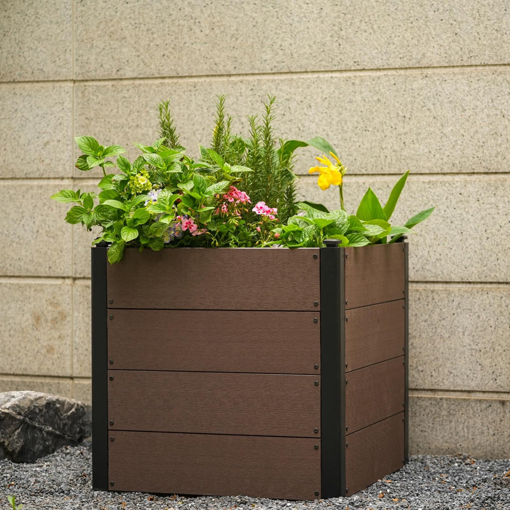 Garvee 25" × 25" × 23" Wood-Look Composite Raised Garden Bed, Open-Bottom Planter Box for Vegetables & Herbs, Brown