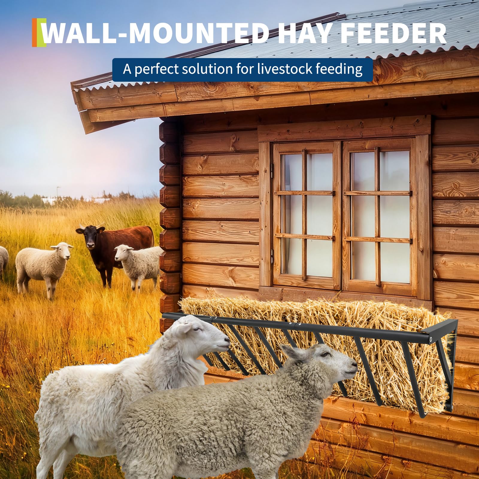 Garvee Wall Mount Hay Rack Livestock Feeder 63" Long 67 Gallon Capacity Heavy Duty Carbon Steel Easy Install Rust-Resistant Indoor Outdoor Use