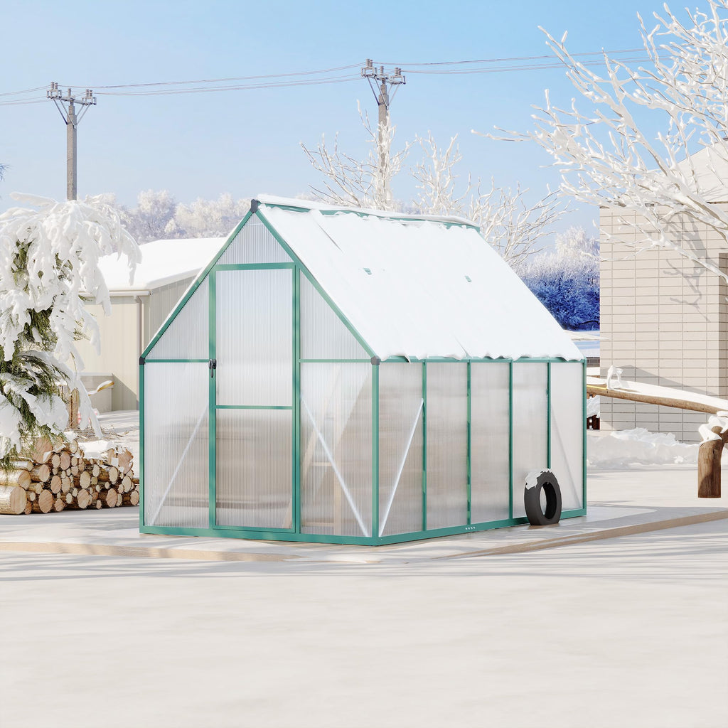 Garvee Heavy Duty 6x9 FT Polycarbonate Walk-In Greenhouse - Aluminum Frame, Double Swing Doors, Roof Vent, Rain Gutter, Quick Easy Setup, for Garden Plants, Green