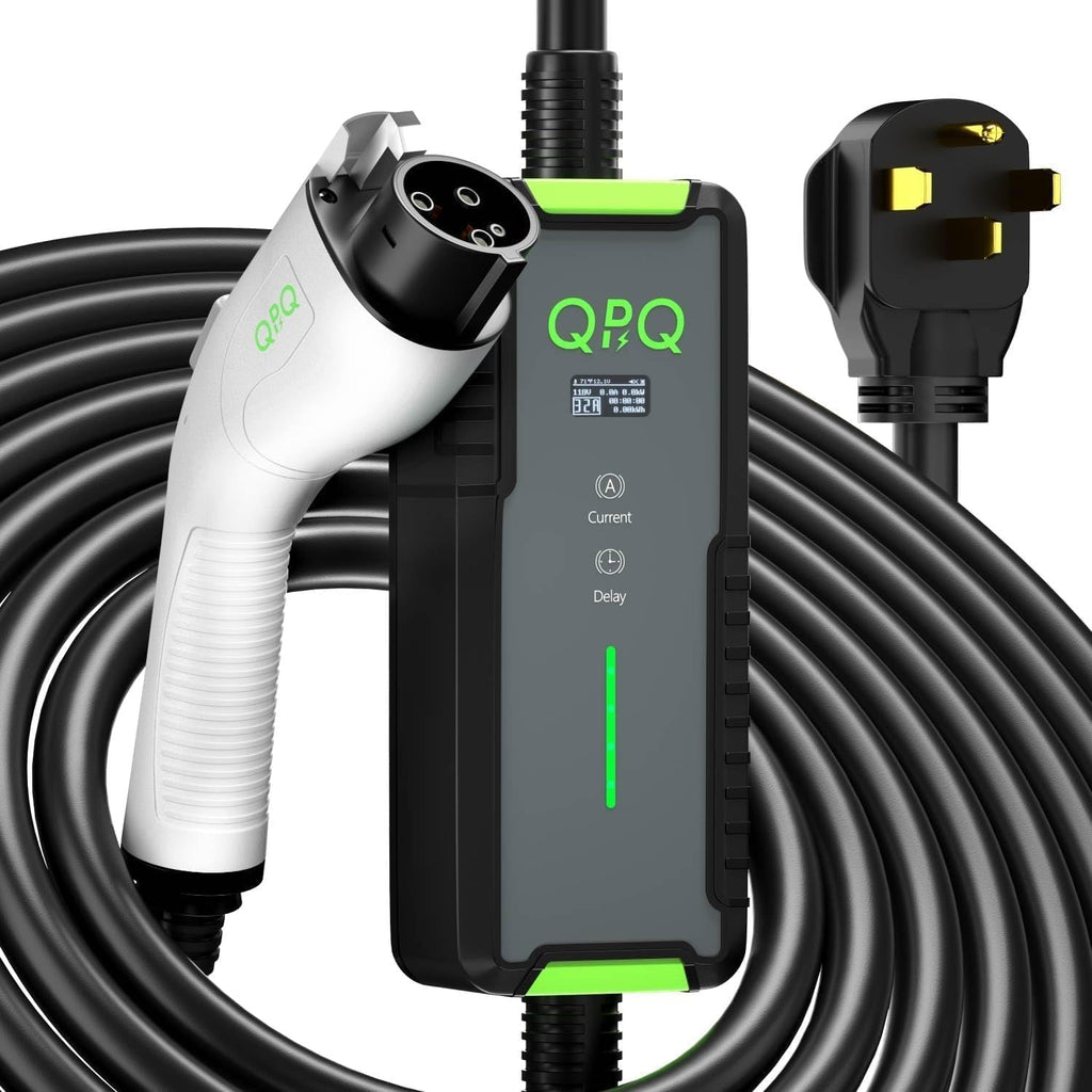 Garvee Electric Vehicle Charging Gun 110V/240V 32A Dual Voltage Copper+PVC 25FT Cable LED Screen Portable for Home & Travel