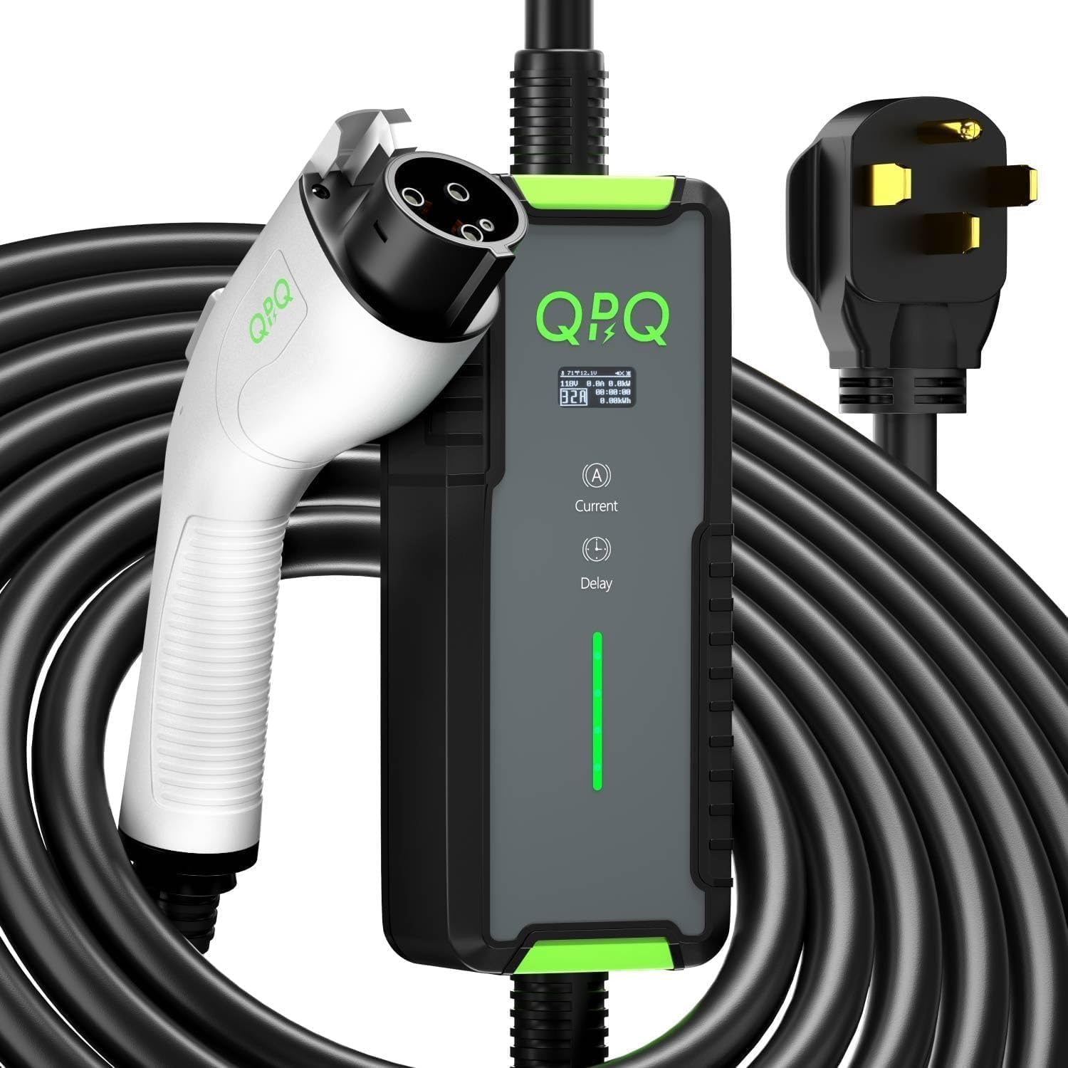 Garvee Electric Vehicle Charging Gun 110V/240V 32A Dual Voltage Copper+PVC 25FT Cable LED Screen Portable for Home & Travel