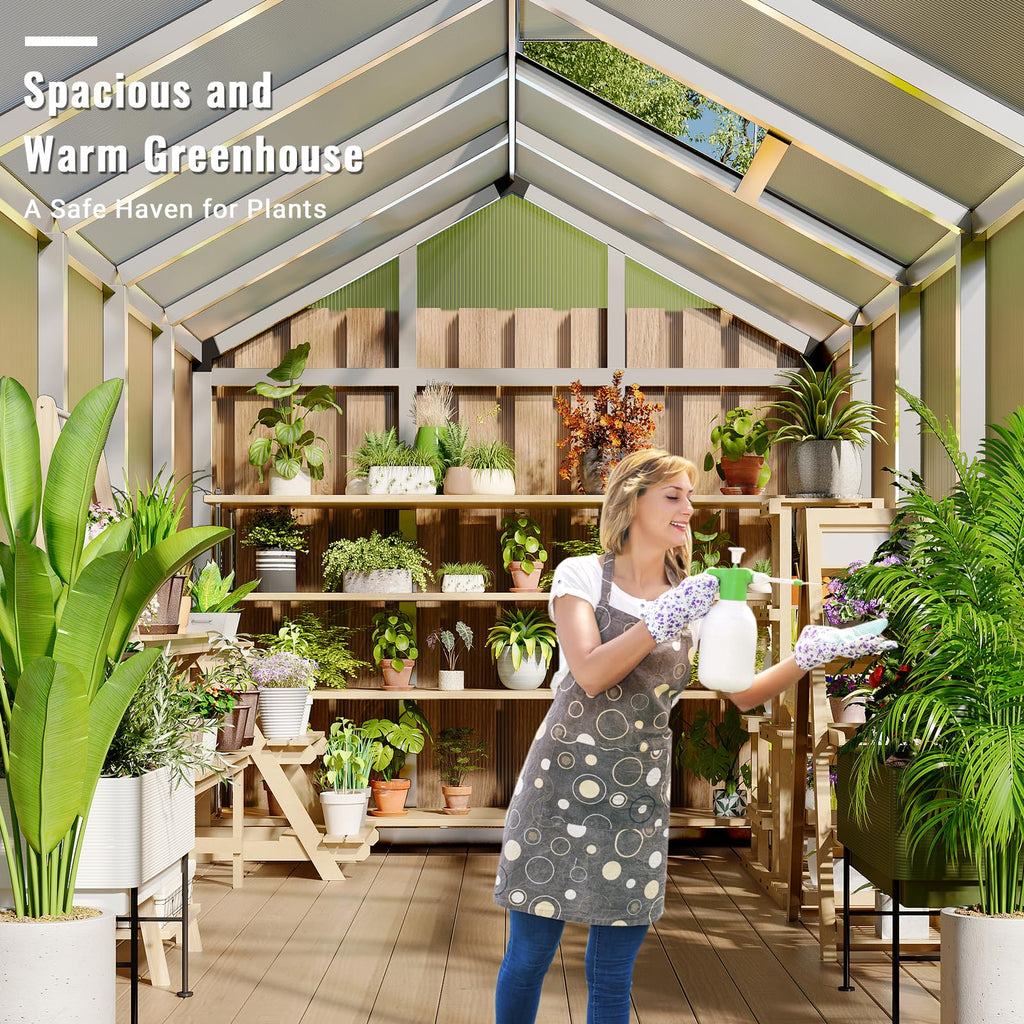 Garvee 6x10 FT Polycarbonate Greenhouse with Aluminum Frame, Lockable Door, Adjustable Roof Vent, Water Gutter System for Backyard Garden