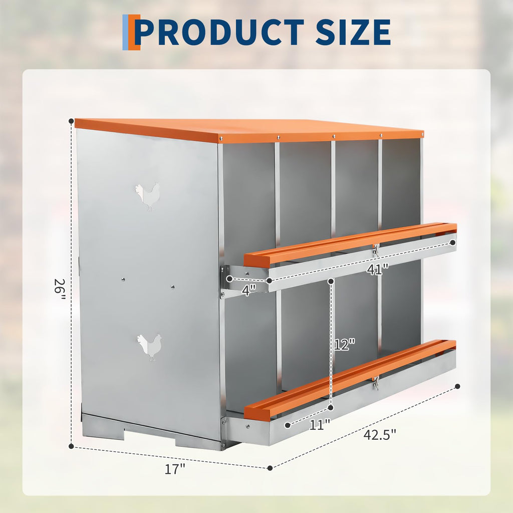 Garvee Chicken Nesting Boxes for Laying Eggs, 8 Compartments, Galvanized Steel, Tilt Design & Ventilation, Easy Assembly, Egg Collection & Protection, Poultry Coop