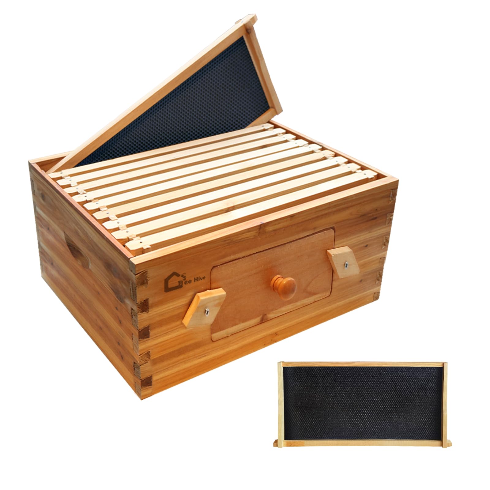 Garvee 10-Frame Deep Brood Bee Hive Box Langstroth Compatible Transparent Acrylic Window Heavy-Duty Beeswax Coated Cedarwood Durable Outdoor Beekeeping