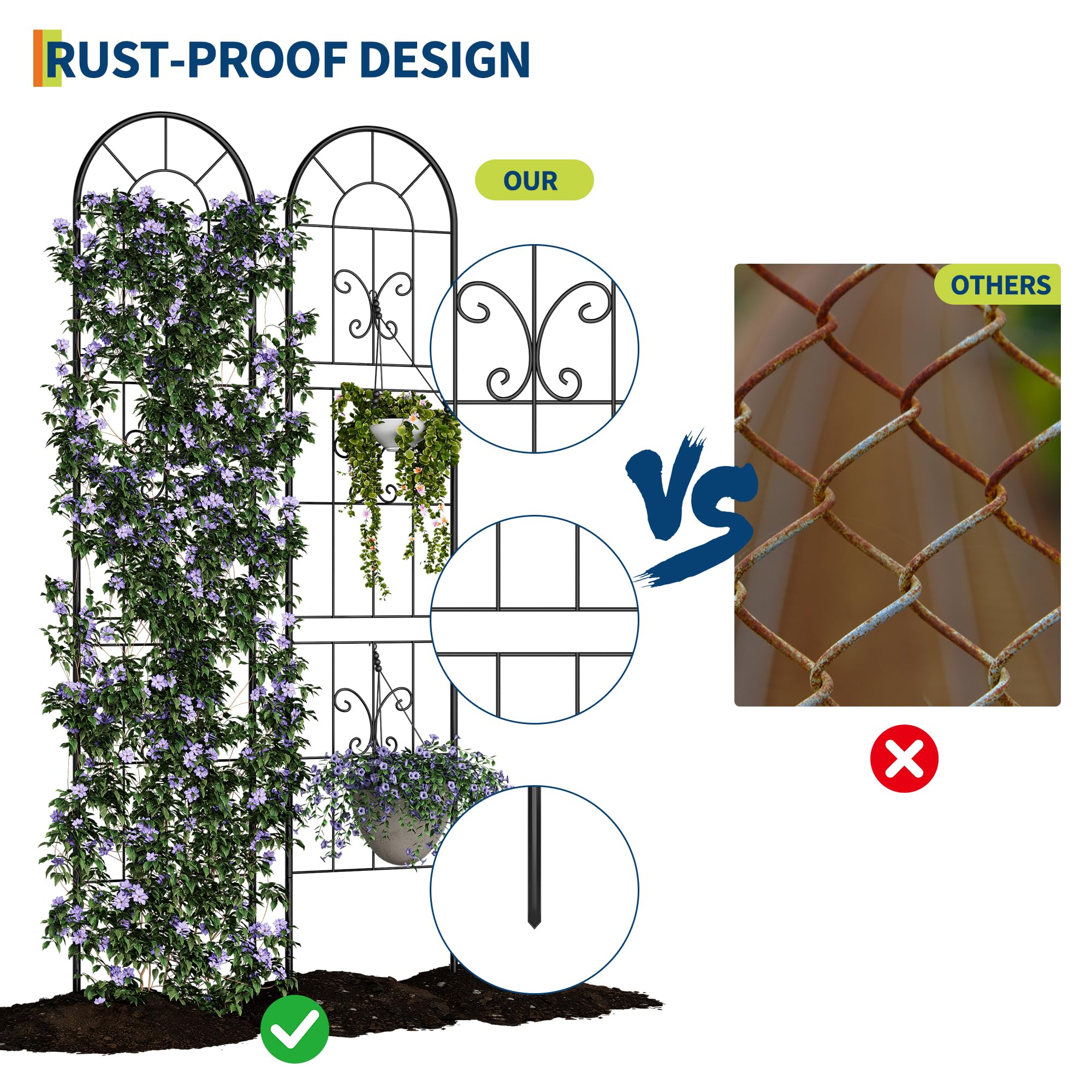 Garvee 4 Pack No Dig Dog Fence Panels - 55 Inch Tall Rustproof Animal Barrier with Gate - Decorative Garden Fence for Yard Patio