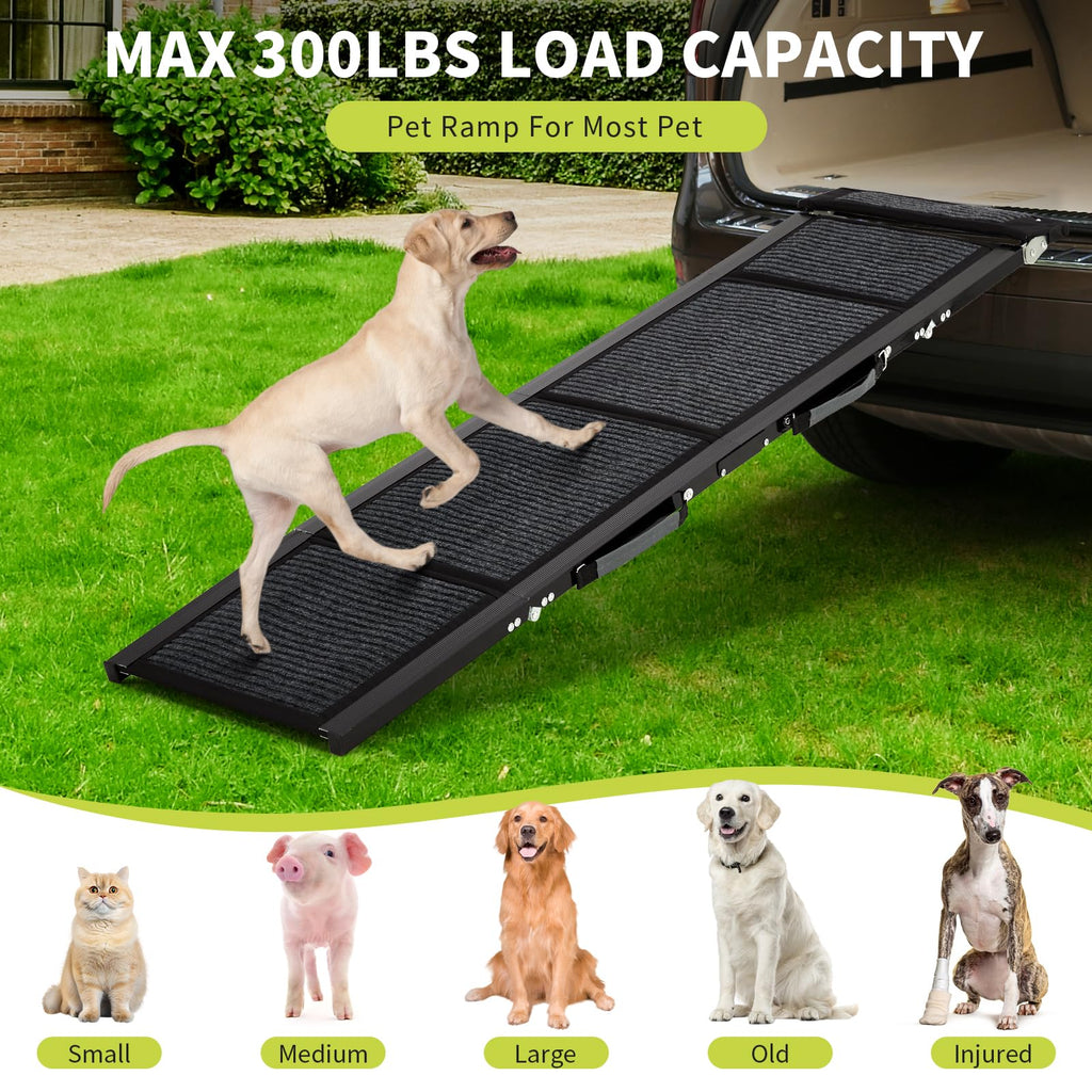 Garvee Heavy Duty Dog Ramp for Cars, 71" x 17" Folding Pet Ramp for Large Dogs with Non-Slip Surface Portable Dog Car Ramp for SUV Car, RVs & Truck, Outdoor Dog Ramp Up to 270 LBS