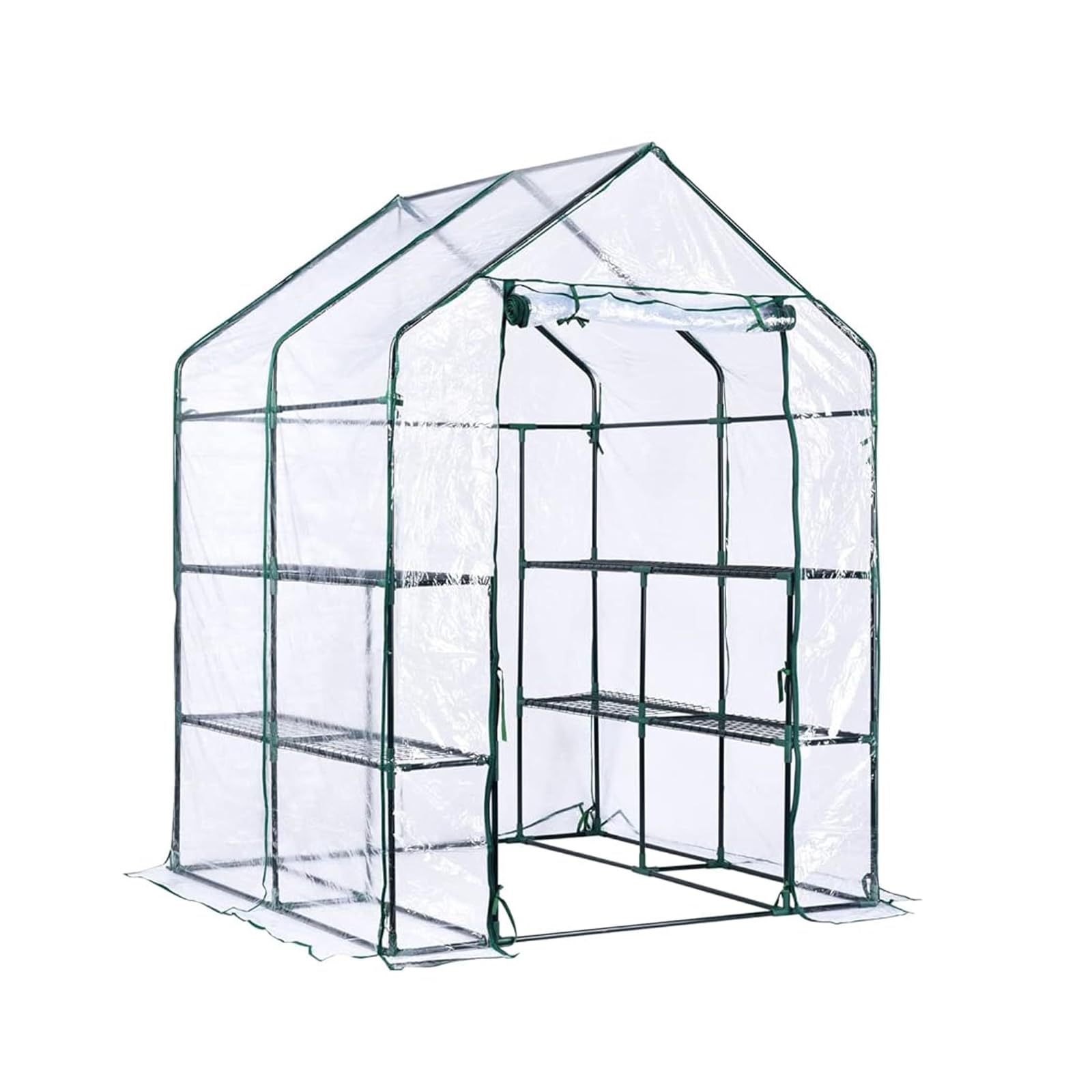 Garvee Walk-in Greenhouse with 6 Shelves, 56.3"x56.3"x76.77" Outdoor Portable Gardening House with Durable PE Cover & Zipper Door, Sturdy Anti-Rust Metal Frame, Ideal for Plants & Seedlings