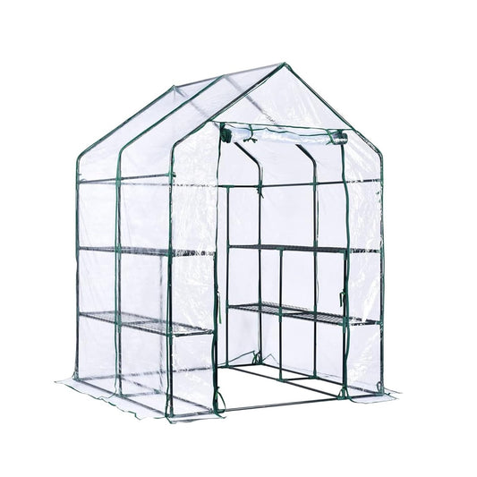 Garvee Walk-in Greenhouse with 6 Shelves, 56.3"x56.3"x76.77" Outdoor Portable Gardening House with Durable PE Cover & Zipper Door, Sturdy Anti-Rust Metal Frame, Ideal for Plants & Seedlings