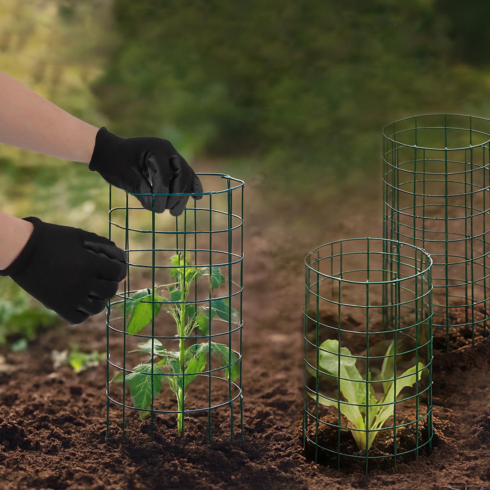 Garvee 18-Pack Heavy Duty Plant Covers with Stakes - Rust-Proof Coated Steel - Adjustable Cylindrical & Rectangular Cages - Includes Stakes, Ties, Gloves - Garden Protection for Vegetables & Flowers