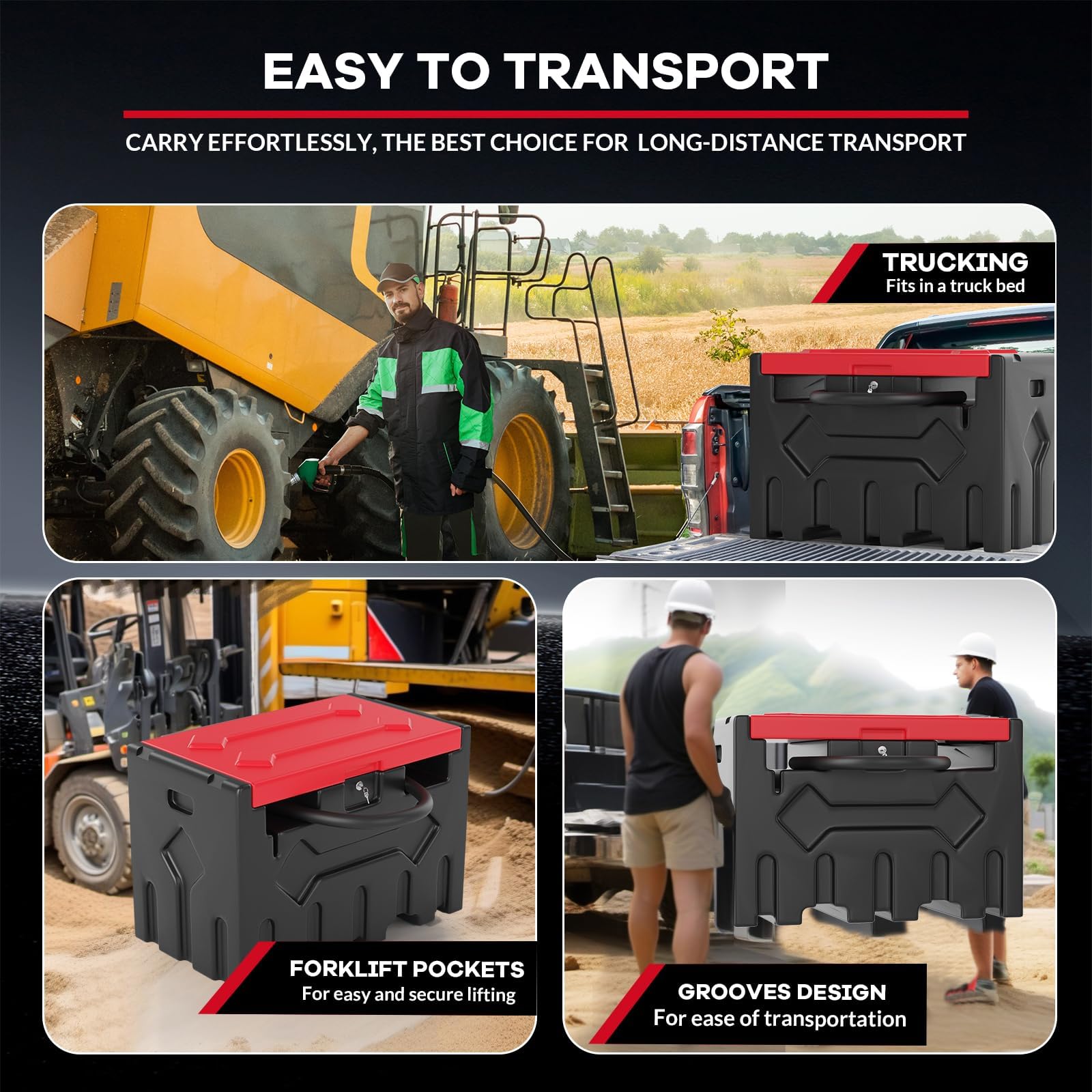 Garvee 52 Gallon Portable Diesel Fuel Tank with 12V Electric Pump, 10 GPM Flow, High-Density PE, Auto Shut-Off Nozzle, 13ft Hose, Forklift Compatible, for Agriculture & Construction