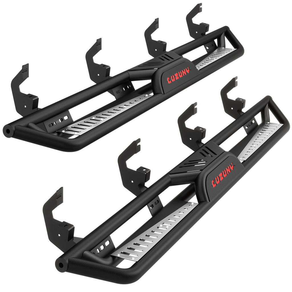 Garvee 6" Running Boards with Two-Layer Stairs Design, All-Steel Bolt-On Side Steps, Black Powder Coated Nerf Bars, Fits 2019-2024 Chevy Silverado Crew Cab (Excludes 2019 1500 LD/Limited)
