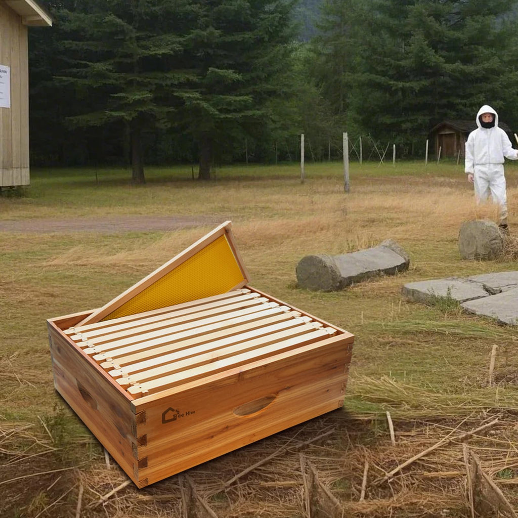 Garvee 10-Frame Langstroth Medium Super Bee Hive Box, Beeswax-Dipped, Cedarwood, Dovetail Assembly, Wax Coated, With Frames & Foundations, Beekeeping