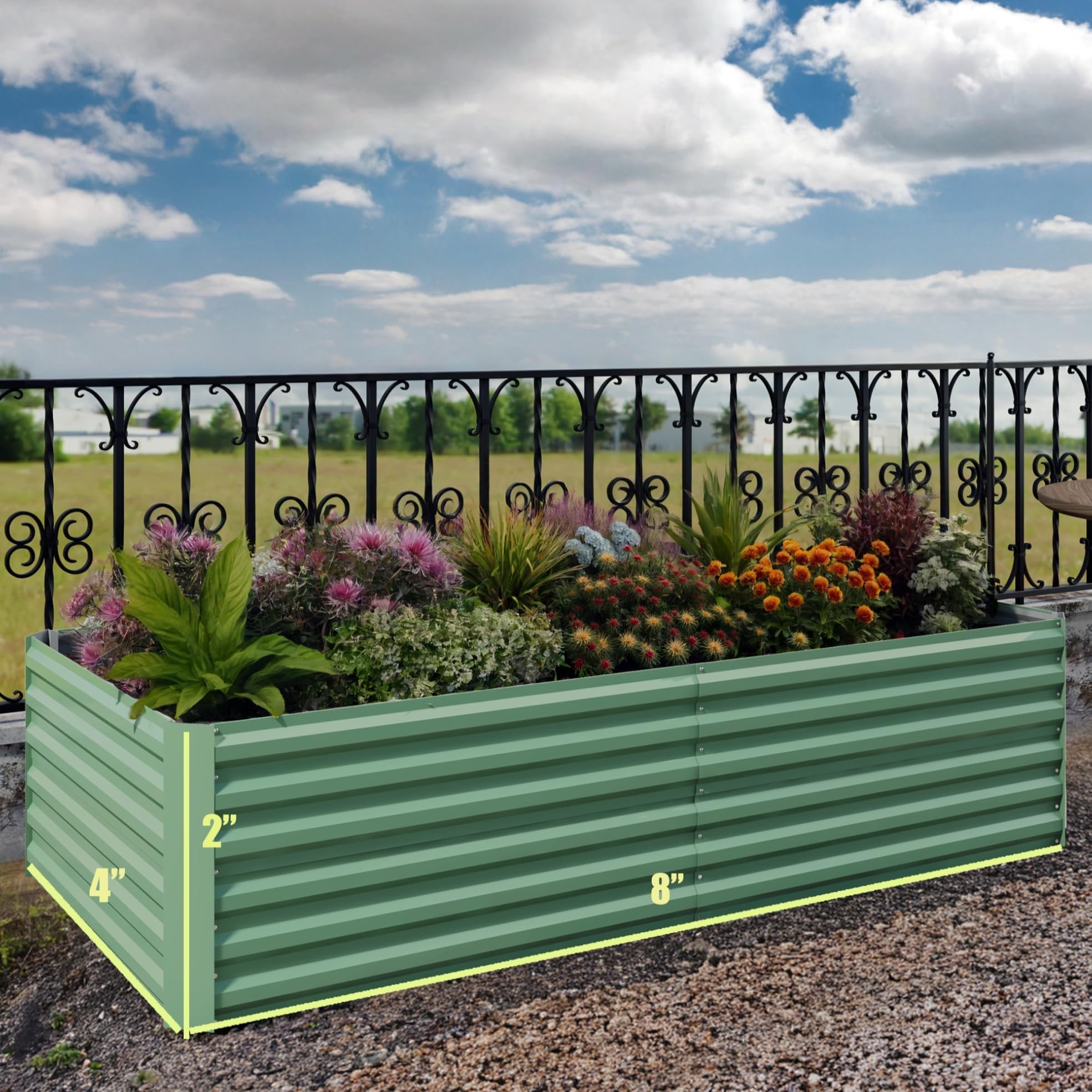 Garvee 8 × 4 × 2 ft Galvanized Raised Garden Bed, 0.5 mm Metal Planter Box with Open Bottom & X-Brace, 32 sq ft Deep Root Garden Bed for Vegetables, Herbs & Flowers, Green