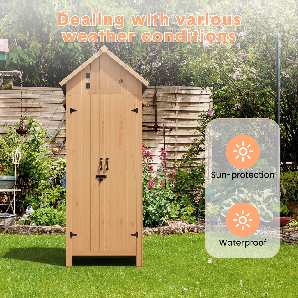 Garvee Outdoor Wooden Storage Shed Waterproof with Lockable Door, Tilt Roof, 3 Shelves, Engineered Wood, Space-Saving Vertical Design for Patio and Garden