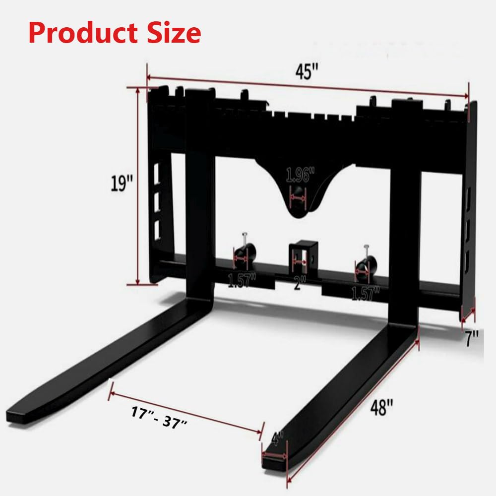Garvee Skid Steer Pallet Fork Frame Attachment 4000 Lbs Capacity Quick Tach 48" Steel Adjustable Forks Universal Fit