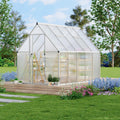 Garvee Heavy Duty 6x9 FT Aluminum Polycarbonate Walk-In Greenhouse - Double Swing Doors, Roof Vent, Rain Gutter, High Wind Resistant, Quick Setup, for Outdoor Garden, Silver