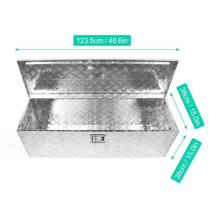 Garvee 48 Inch Aluminum Truck Tool Box, Diamond Plate Trailer Pickup Atv Truck Bed Storage Toolboxes w/Lock & 2 Keys, Rectangle, Silver